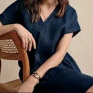Contemporaine Navy Organic Linen Dress – Size M